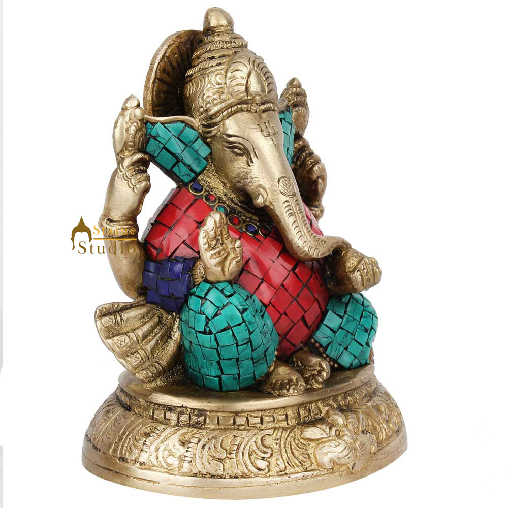 Indian Diwali Corporate Wedding Gift Ganesh Ganpati Idol Inlay Statue Murti 2.5" - Image 3