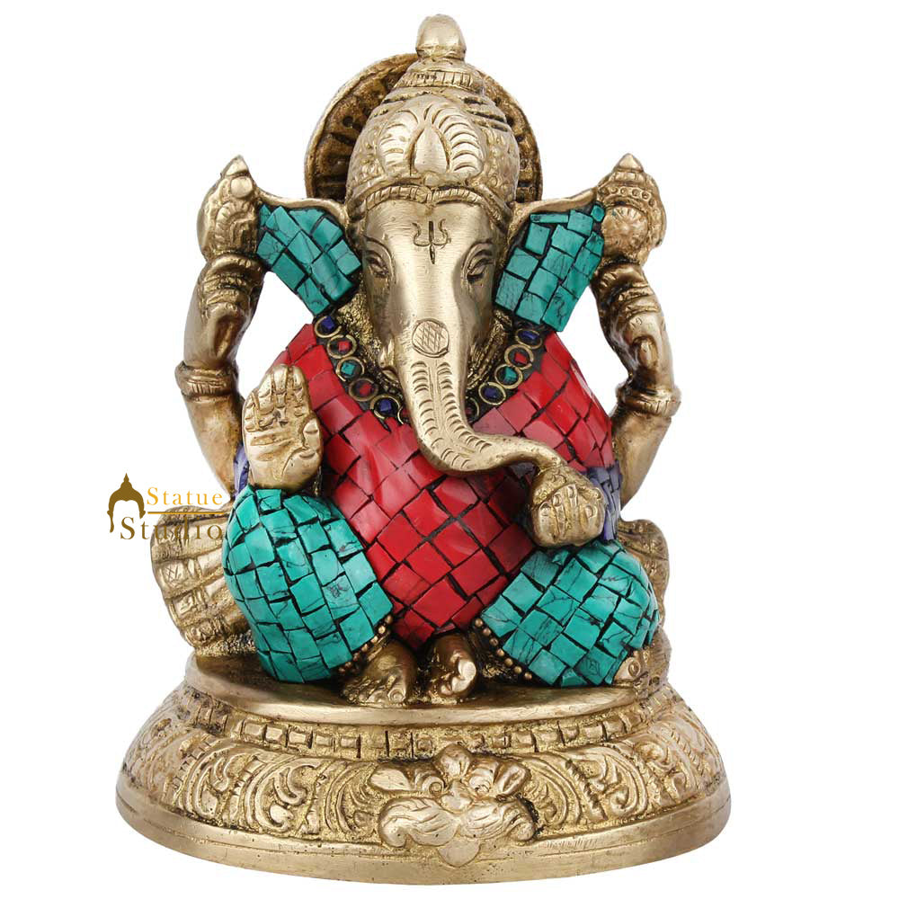Indian Diwali Corporate Wedding Gift Ganesh Ganpati Idol Inlay Statue Murti 2.5" - Image 2