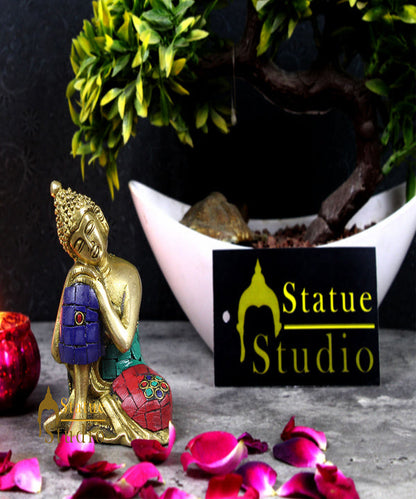 Miniature Lucky Corporate Gift Thinking Buddha Idol Décor Statue Showpiece 4" by vendor-unknown - Buddha