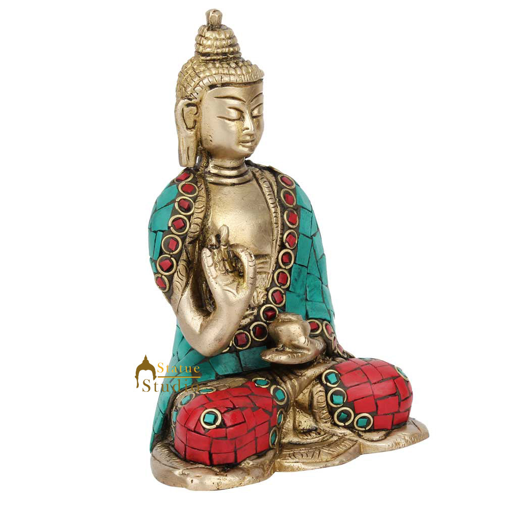 Mini Inlay Lucky Corporate Gift Sitting Buddha Idol Décor Statue Showpiece 4"