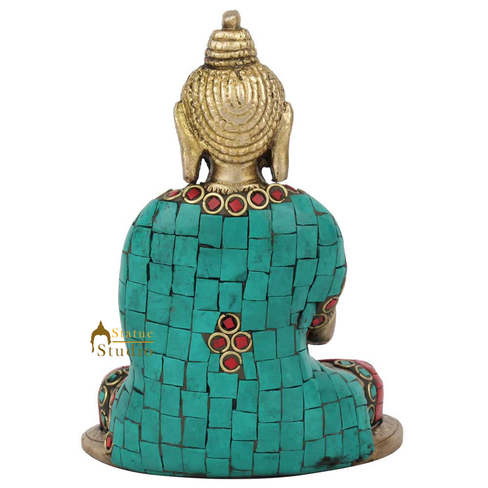 Mini Inlay Lucky Corporate Gift Sitting Buddha Idol Décor Statue Showpiece 4"