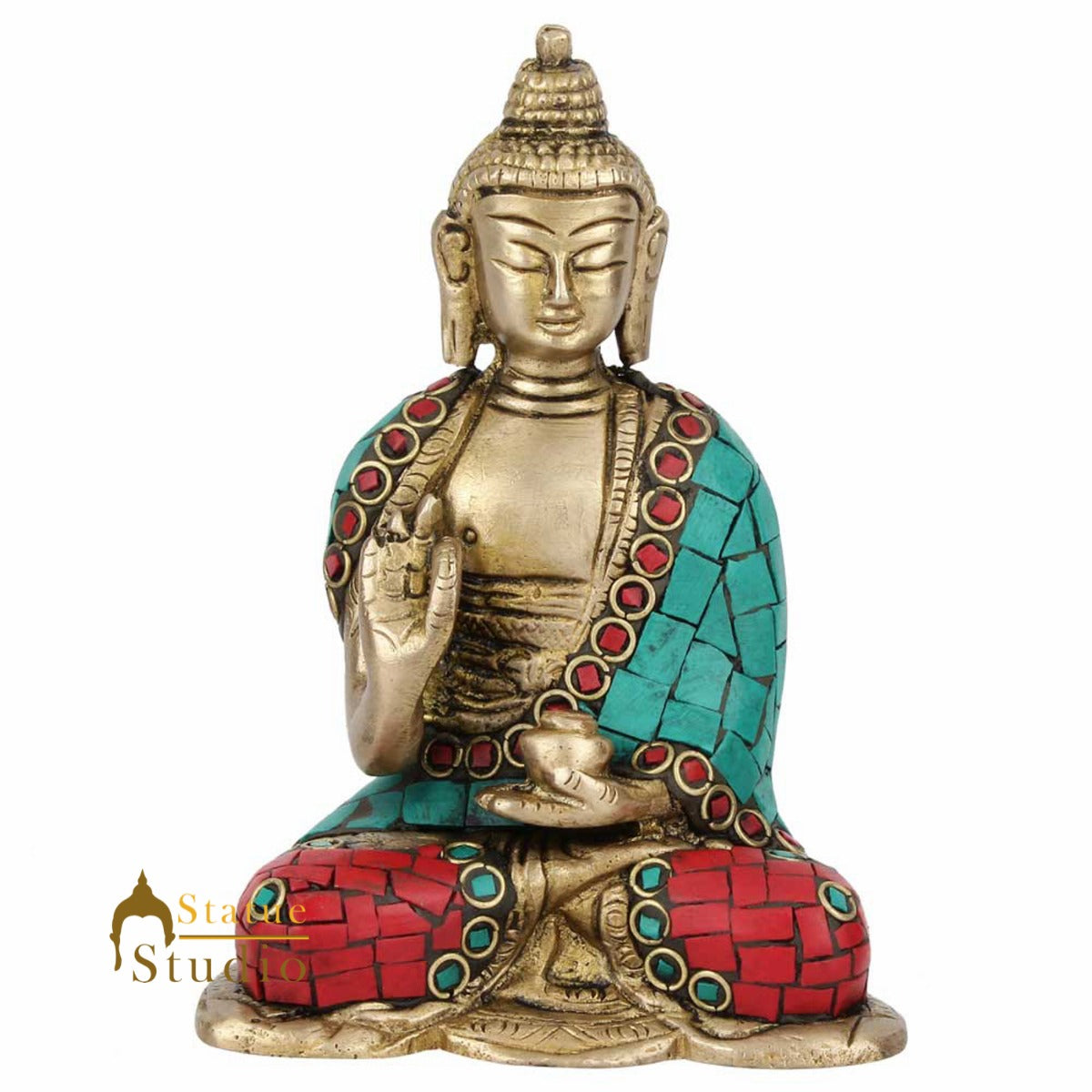 Mini Inlay Lucky Corporate Gift Sitting Buddha Idol Décor Statue Showpiece 4" - Image 3