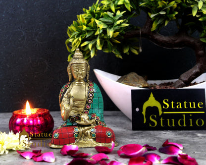 Mini Inlay Lucky Corporate Gift Sitting Buddha Idol Décor Statue Showpiece 4" by vendor-unknown - Buddha (View 2)