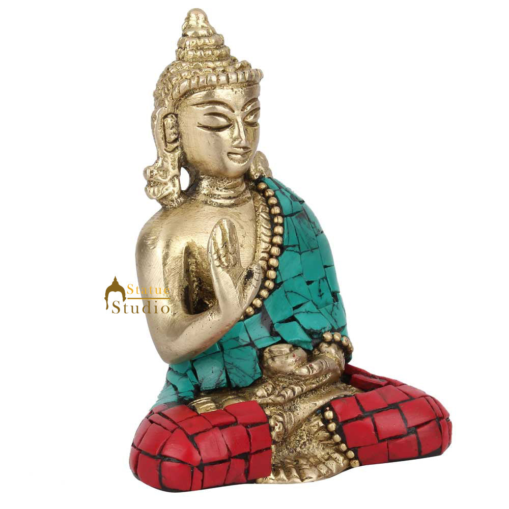 Mini Inlay Lucky Corporate Gift Sitting Buddha Idol Décor Statue Showpiece 3"