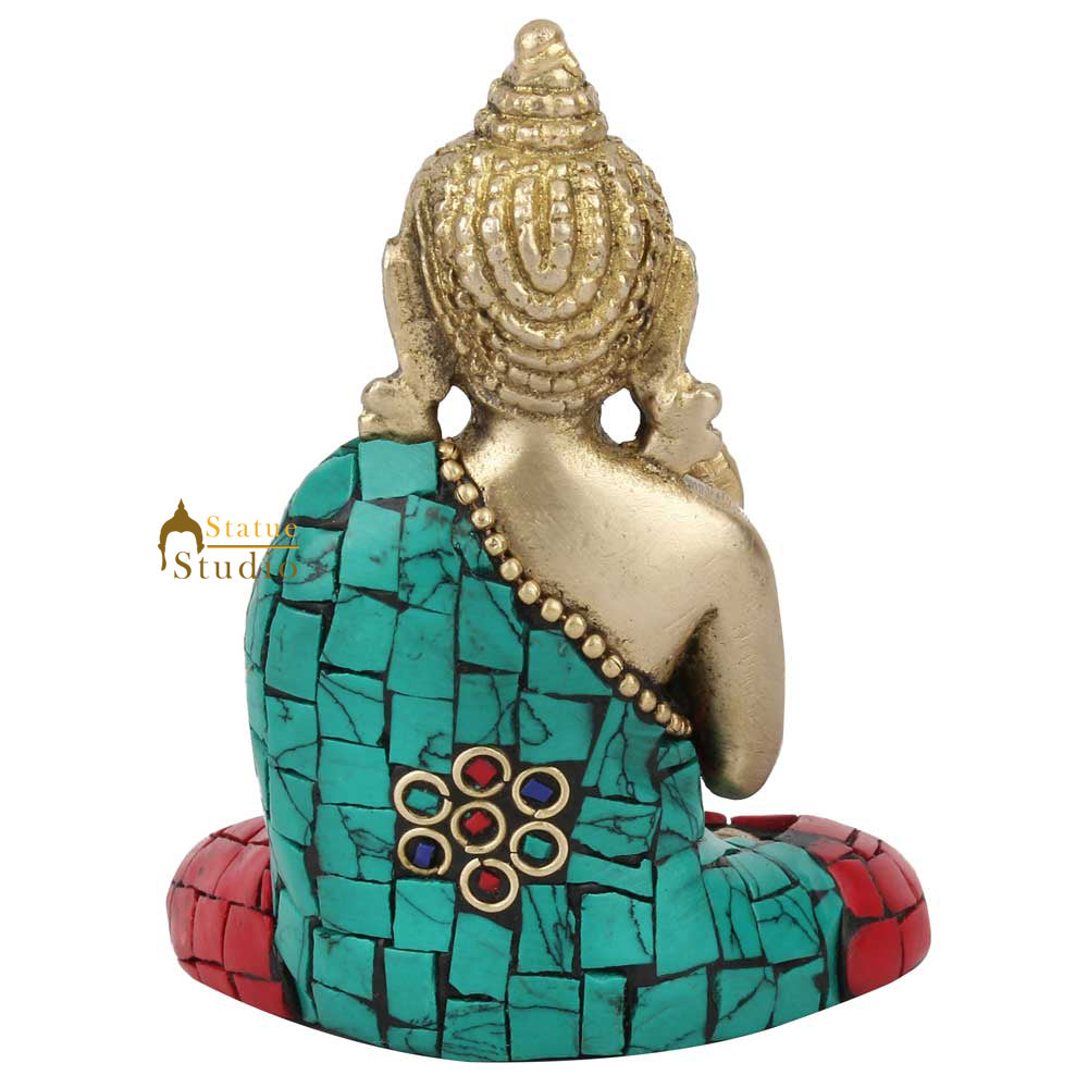 Mini Inlay Lucky Corporate Gift Sitting Buddha Idol Décor Statue Showpiece 3"