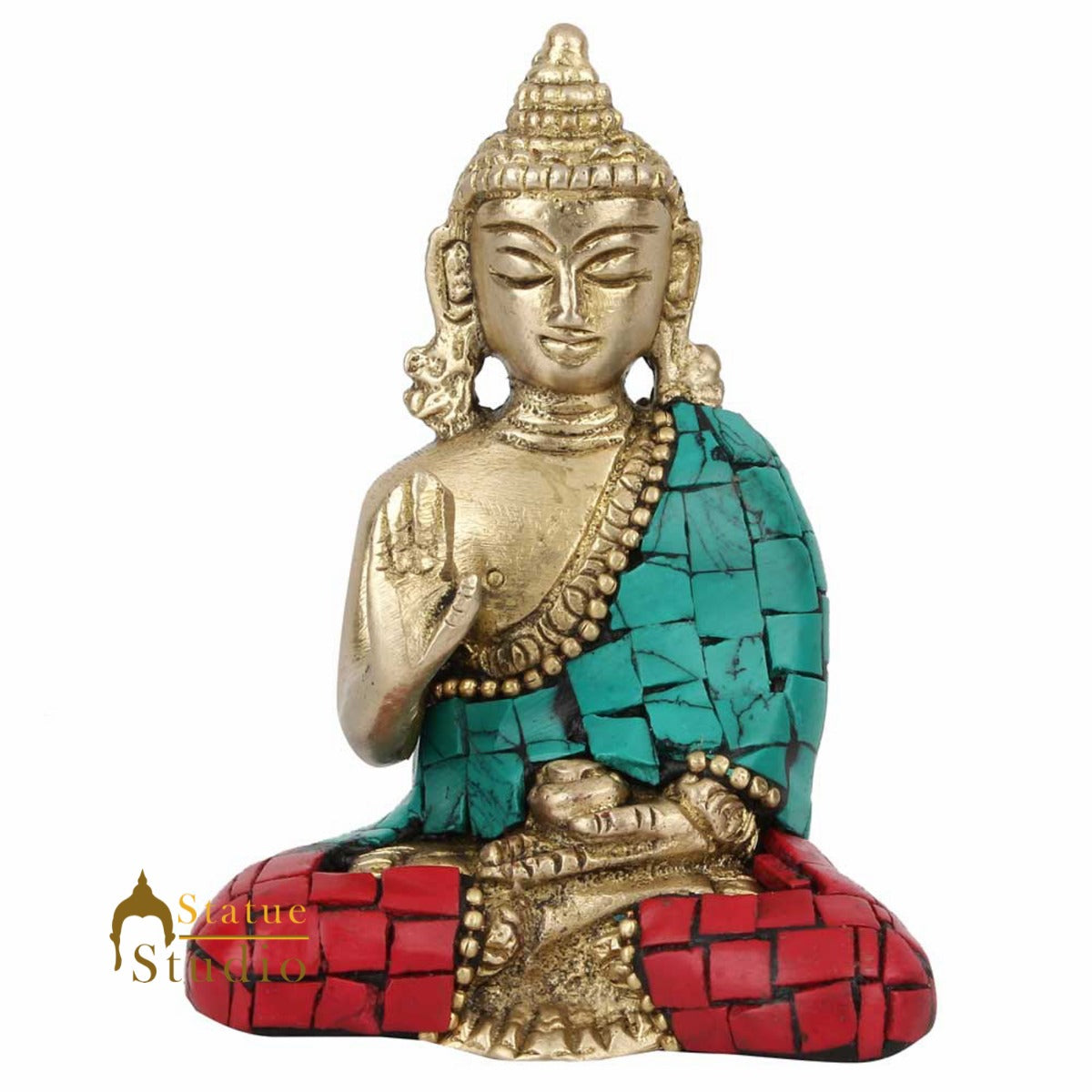 Mini Inlay Lucky Corporate Gift Sitting Buddha Idol Décor Statue Showpiece 3" - Image 3