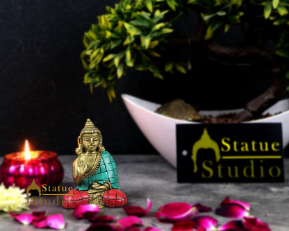 Mini Inlay Lucky Corporate Gift Sitting Buddha Idol Décor Statue Showpiece 3" by vendor-unknown - Buddha (View 2)