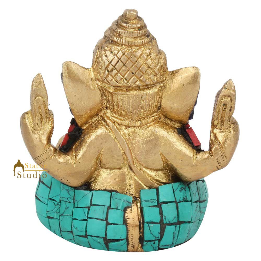 Miniature Elephant God Ganesh Ganpat Diwali Gift Temple Puja Idol Statue 3" - Image 5