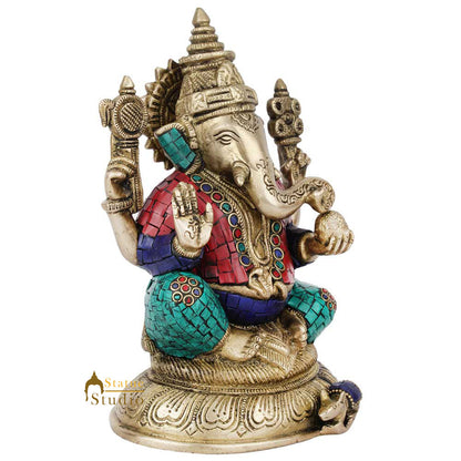 Indian Hinduism Lucky Ganpati Vinayak Lambodar Ganesh Idol Décor Inlay Statue 8" by vendor-unknown - Hindu Gods (View 3)
