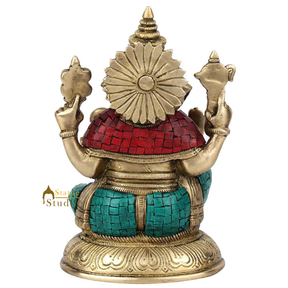 Indian Hinduism Lucky Ganpati Vinayak Lambodar Ganesh Idol Décor Inlay Statue 8"