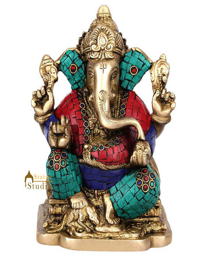 Indian Figurine Lucky Gift Ganpati Vinayak Ganesh Idol Décor Inlay Statue 6" by vendor-unknown - Hindu Gods