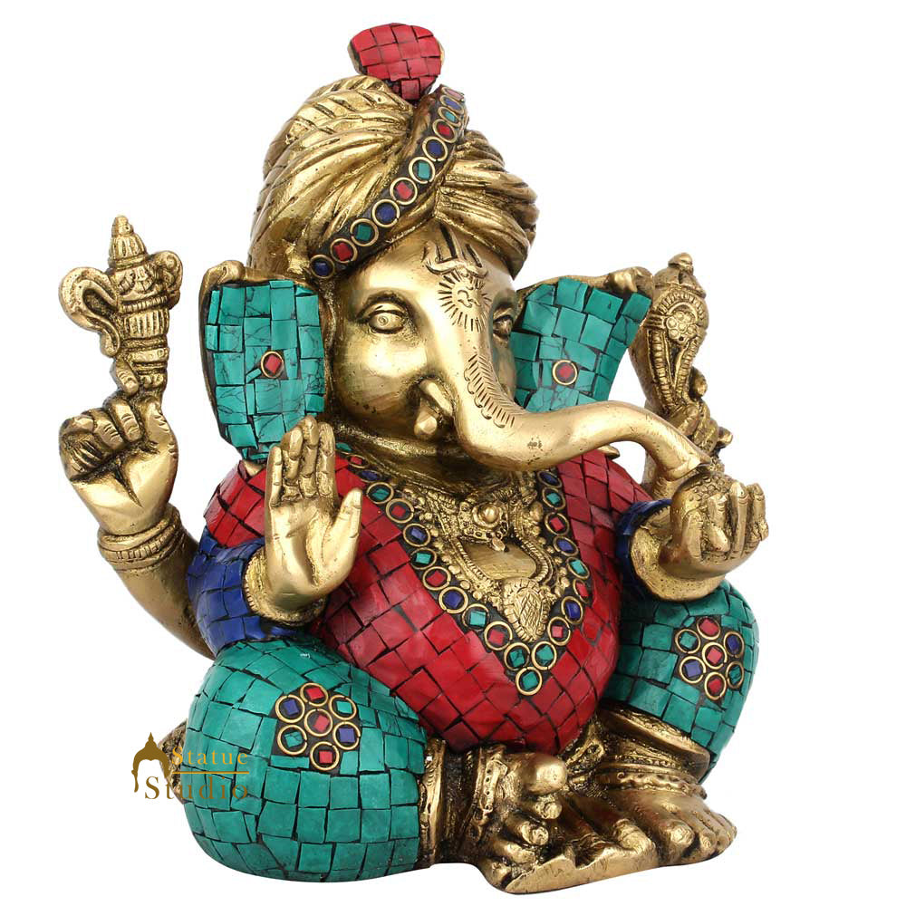 Lucky Gift Ganpati Vinayak Turban Ganesha Idol Décor Inlay Lucky Gift Statue 8"