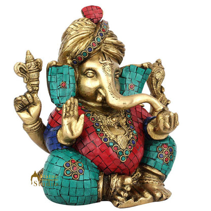 Lucky Gift Ganpati Vinayak Turban Ganesha Idol Décor Inlay Lucky Gift Statue 8" by vendor-unknown - Hindu Gods (View 3)