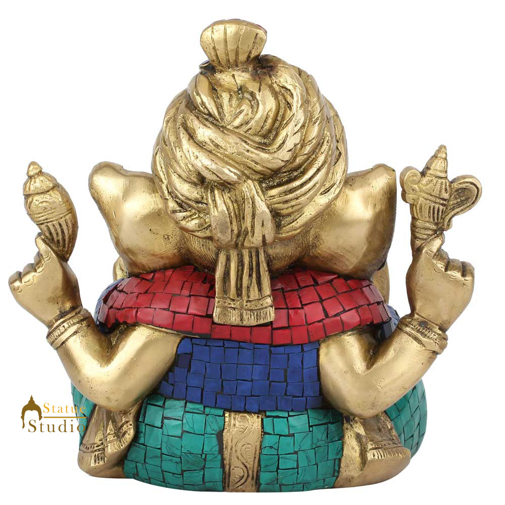 Lucky Gift Ganpati Vinayak Turban Ganesha Idol Décor Inlay Lucky Gift Statue 8" - Image 4