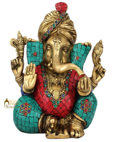 Lucky Gift Ganpati Vinayak Turban Ganesha Idol Décor Inlay Lucky Gift Statue 8" by vendor-unknown - Hindu Gods