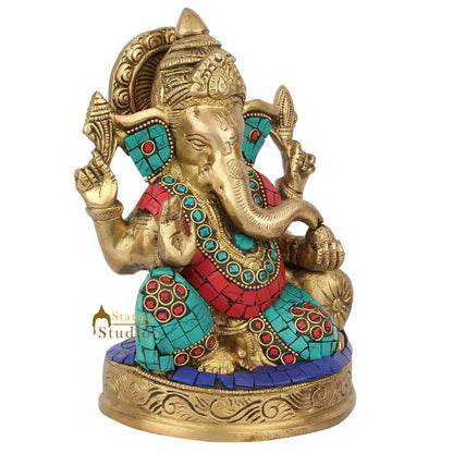 Indian Figurine Lucky Gift Ganpati Vinayak Ganesh Murti Décor Inlay Statue 7" by vendor-unknown - Hindu Gods (View 3)