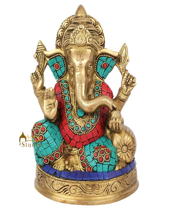 Indian Figurine Lucky Gift Ganpati Vinayak Ganesh Murti Décor Inlay Statue 7" - Eco-friendly - Sama Homes