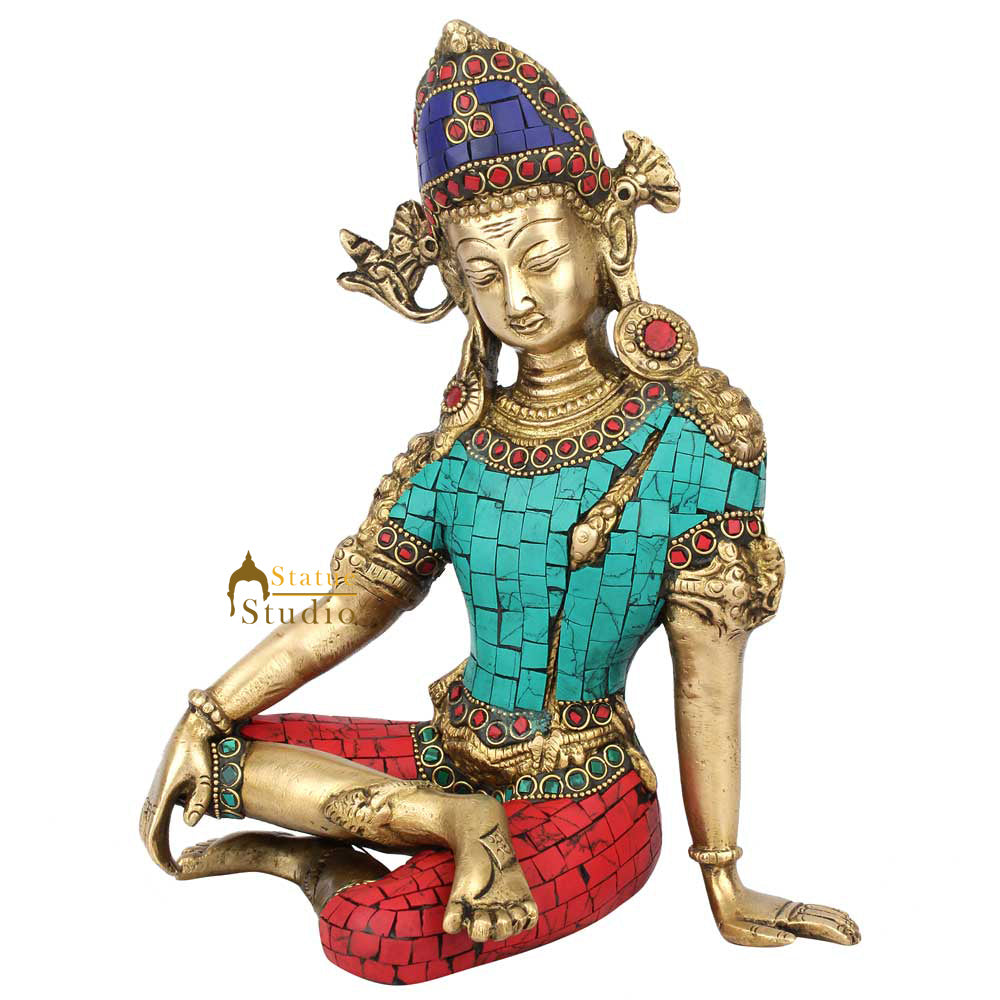 Brass Fine Religious FengShui Vastu Decor Lord Indra Dev Idol Inlay Statue 9" - Image 3