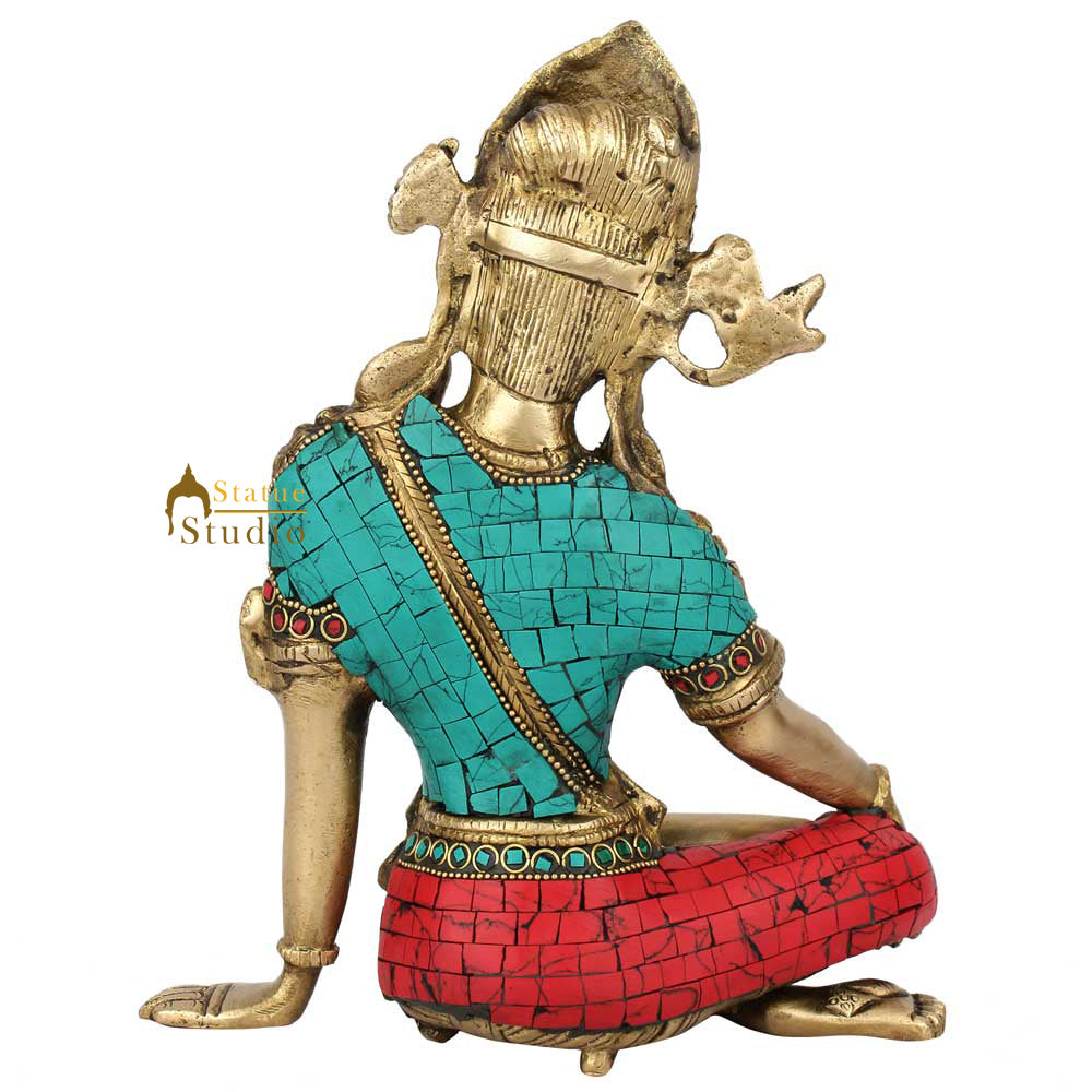Brass Fine Religious FengShui Vastu Decor Lord Indra Dev Idol Inlay Statue 9"