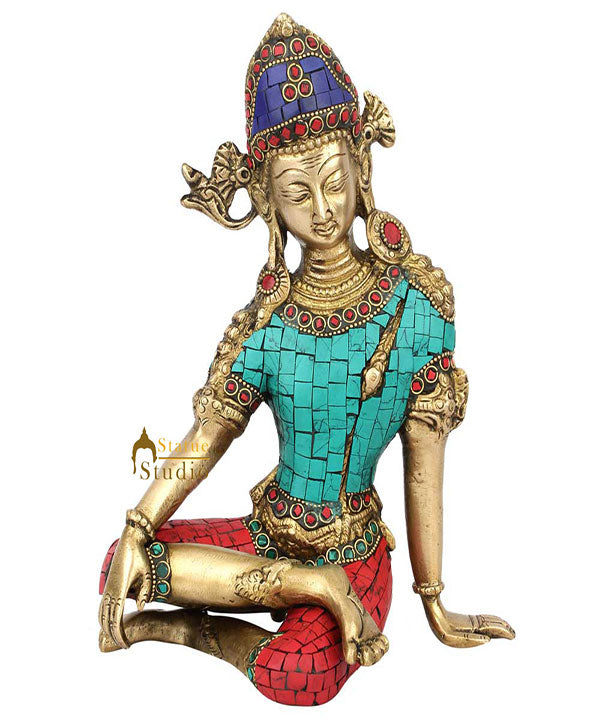 Brass Fine Religious FengShui Vastu Decor Lord Indra Dev Idol Inlay Statue 9" - Image 2