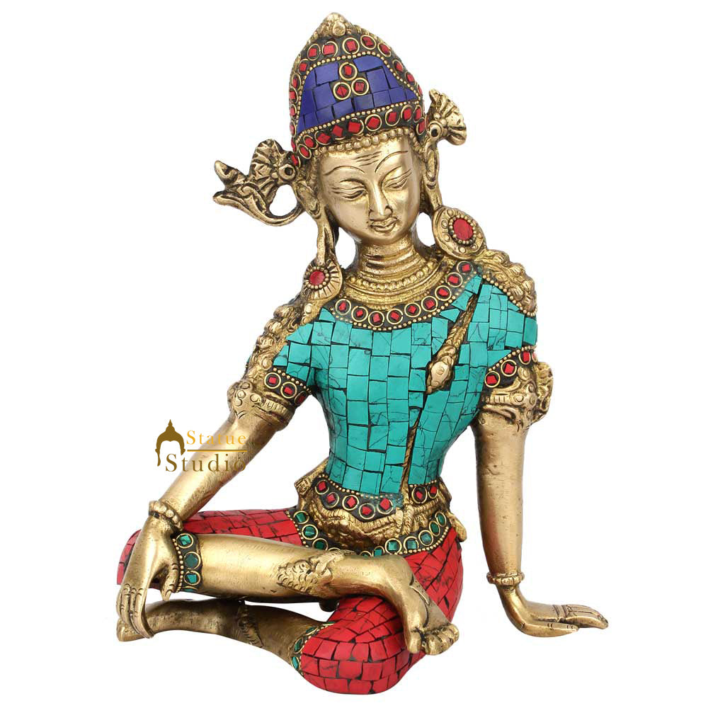 Brass Fine Religious FengShui Vastu Decor Lord Indra Dev Idol Inlay Statue 9"