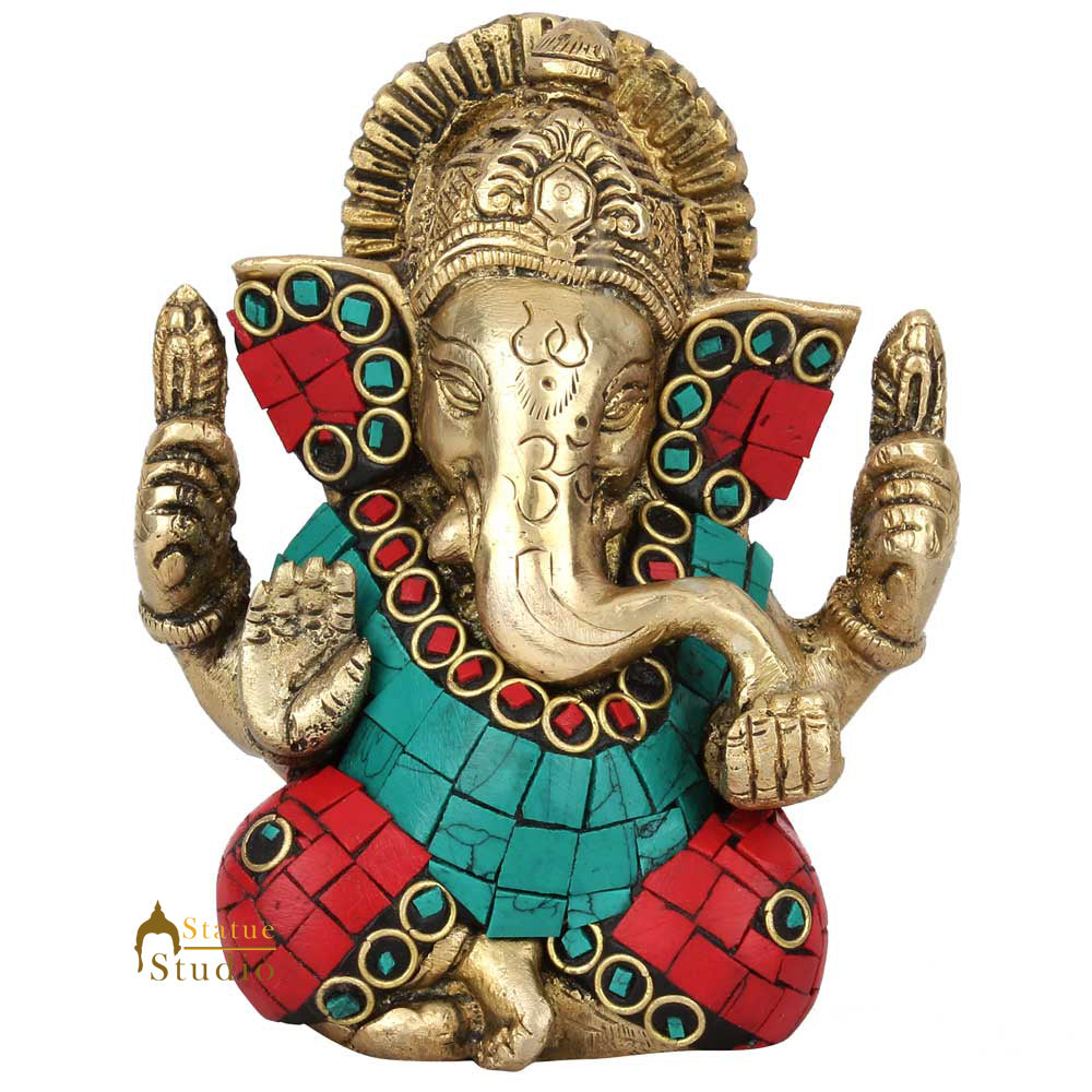 Indian Diwali Corporate Wedding Gift Ganesh Ganpati Idol Inlay Statue Murti 5" - Image 2