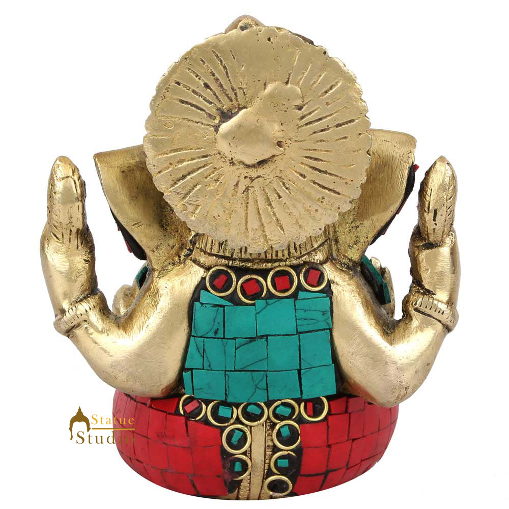 Indian Diwali Corporate Wedding Gift Ganesh Ganpati Idol Inlay Statue Murti 5" - Image 4