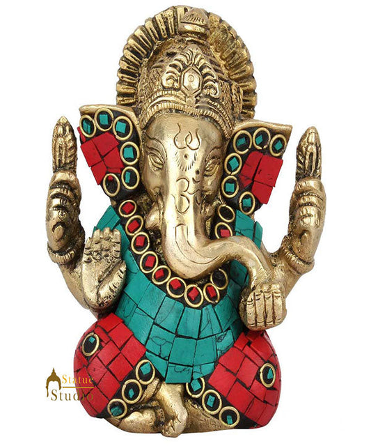 Indian Diwali Corporate Wedding Gift Ganesh Ganpati Idol Inlay Statue Murti 5"