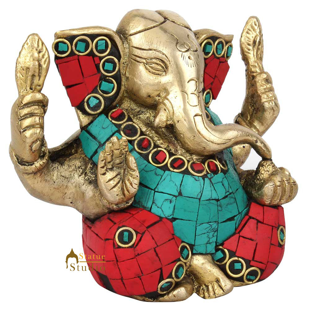 Indian Diwali Corporate Wedding Gift Ganesh Ganpati Idol Inlay Statue Murti 4" - Image 3