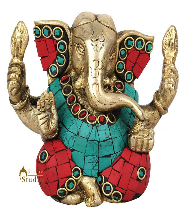 Indian Diwali Corporate Wedding Gift Ganesh Ganpati Idol Inlay Statue Murti 4"