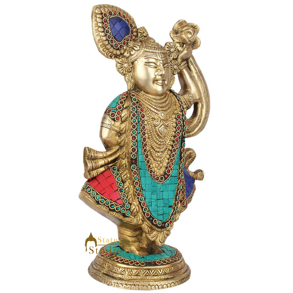 Rare Hindu God Krishna Shrinath Fine Inlay Idol Décor Gift Statue Showpiece 12" - Image 3