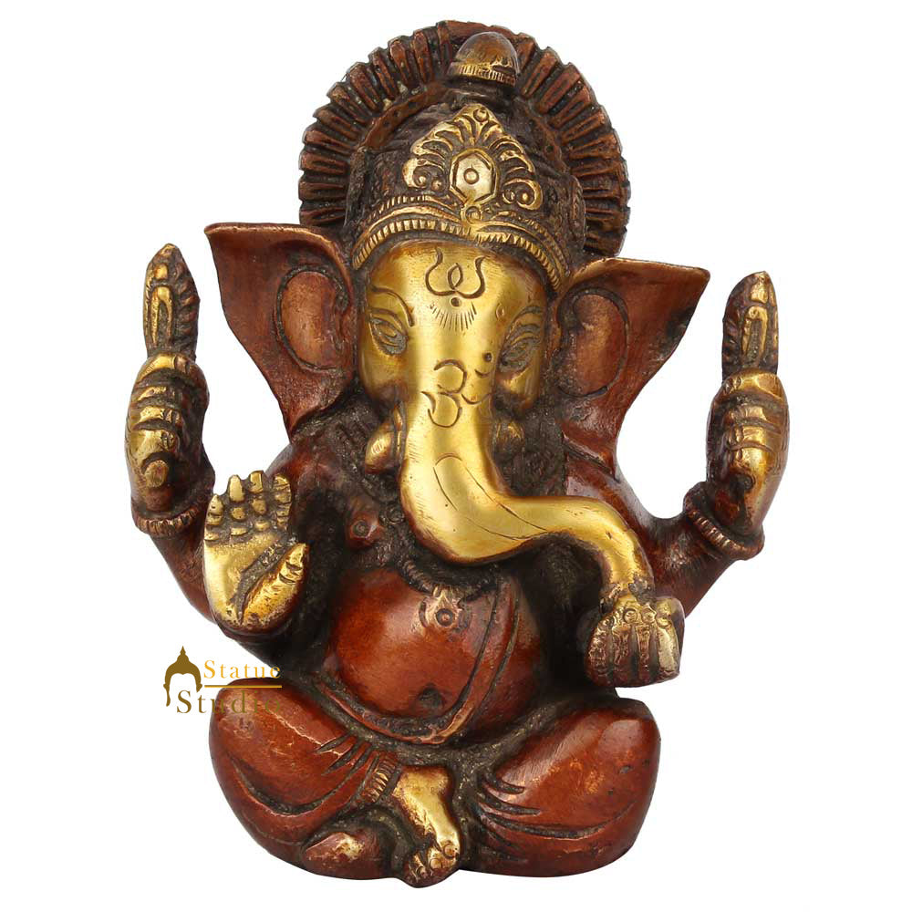 Brass Diwali Corporate Wedding Gift Ganesh Ganpati Idol Decor Statue Murti 5"