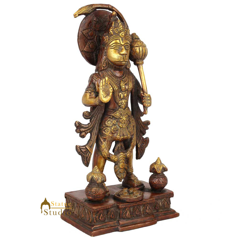 Brass Standing Hanuman Statue Antique Finish For Home Decor 10"