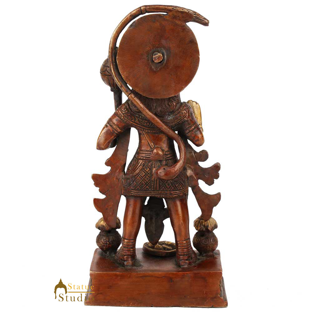 Brass Standing Hanuman Statue Antique Finish For Home Decor 10"