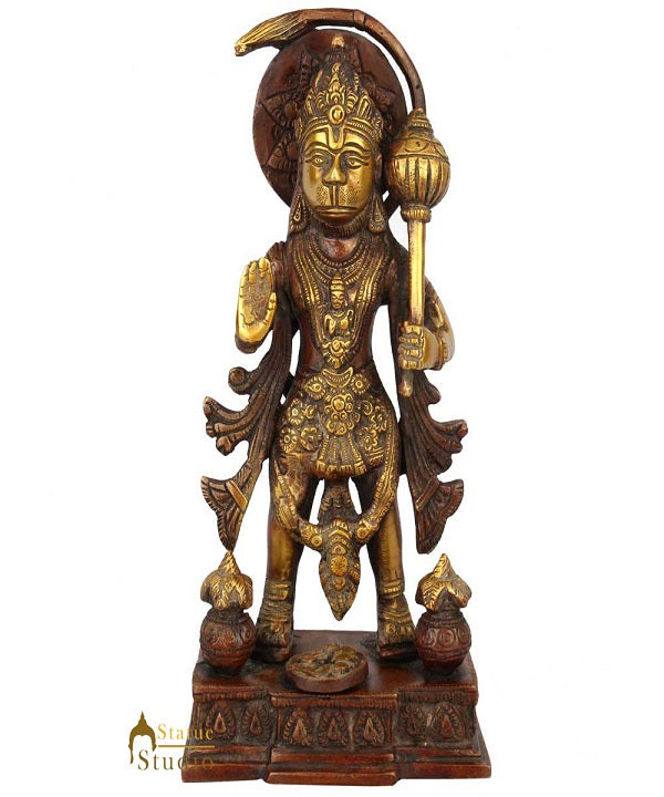 Brass Standing Hanuman Statue Antique Finish For Home Decor 10"