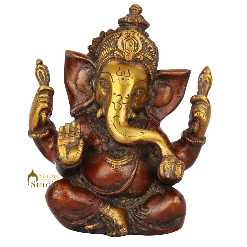 Brass Diwali Corporate Wedding Gift Ganesh Ganpati Idol Decor Statue Murti 6"