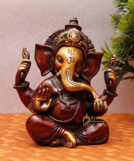 Brass Diwali Corporate Wedding Gift Ganesh Ganpati Idol Decor Statue Murti 6"