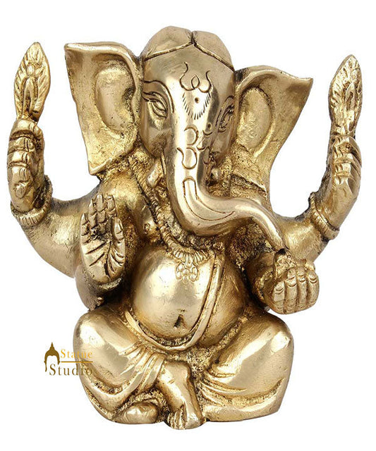Vintage Brass Diwali Décor Corporate Wedding Gift Ganesha Ganpat Idol Statue 4"