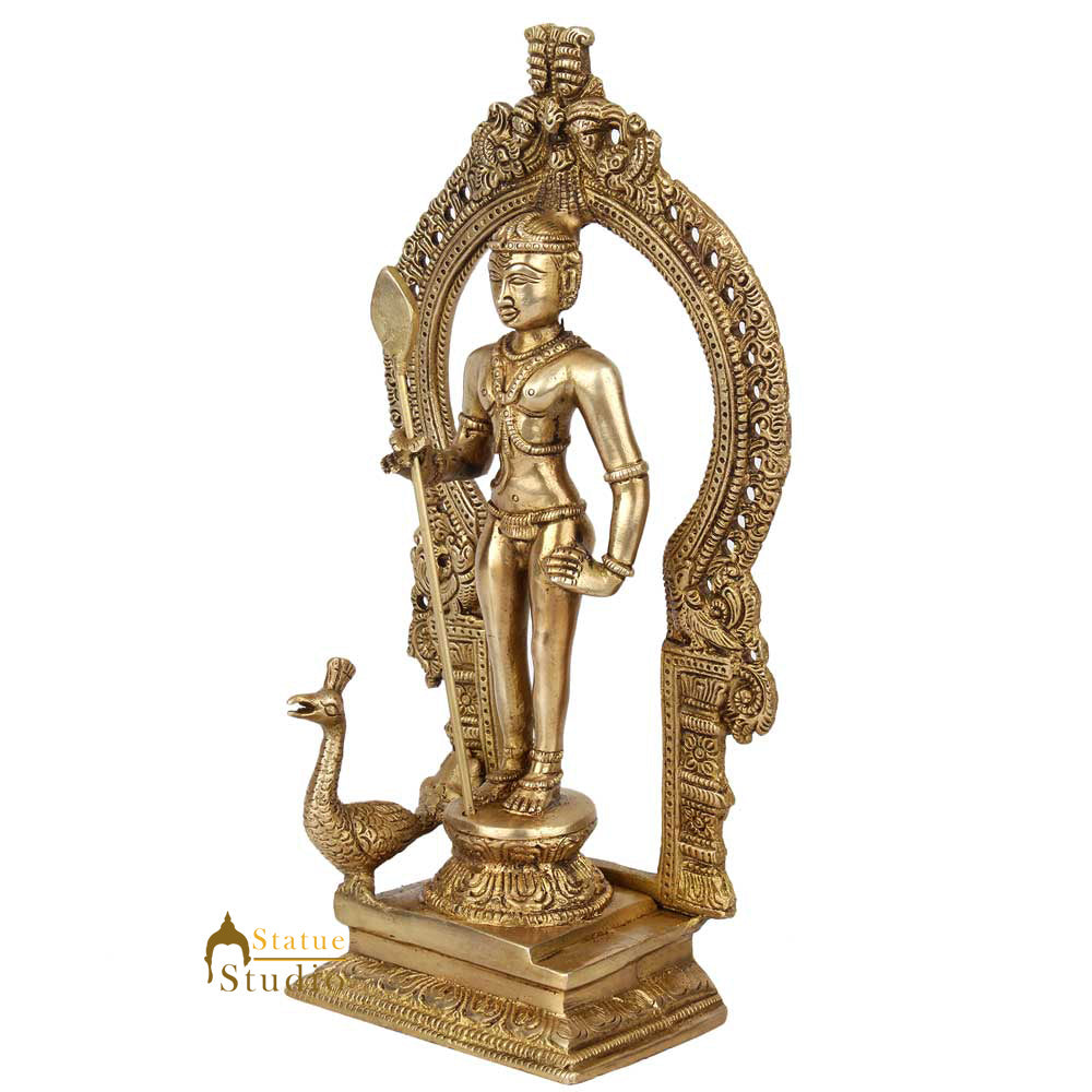 South Indian Hindu God Lord Karthikeya Murugan Vintage Idol Statue 10" - Image 7