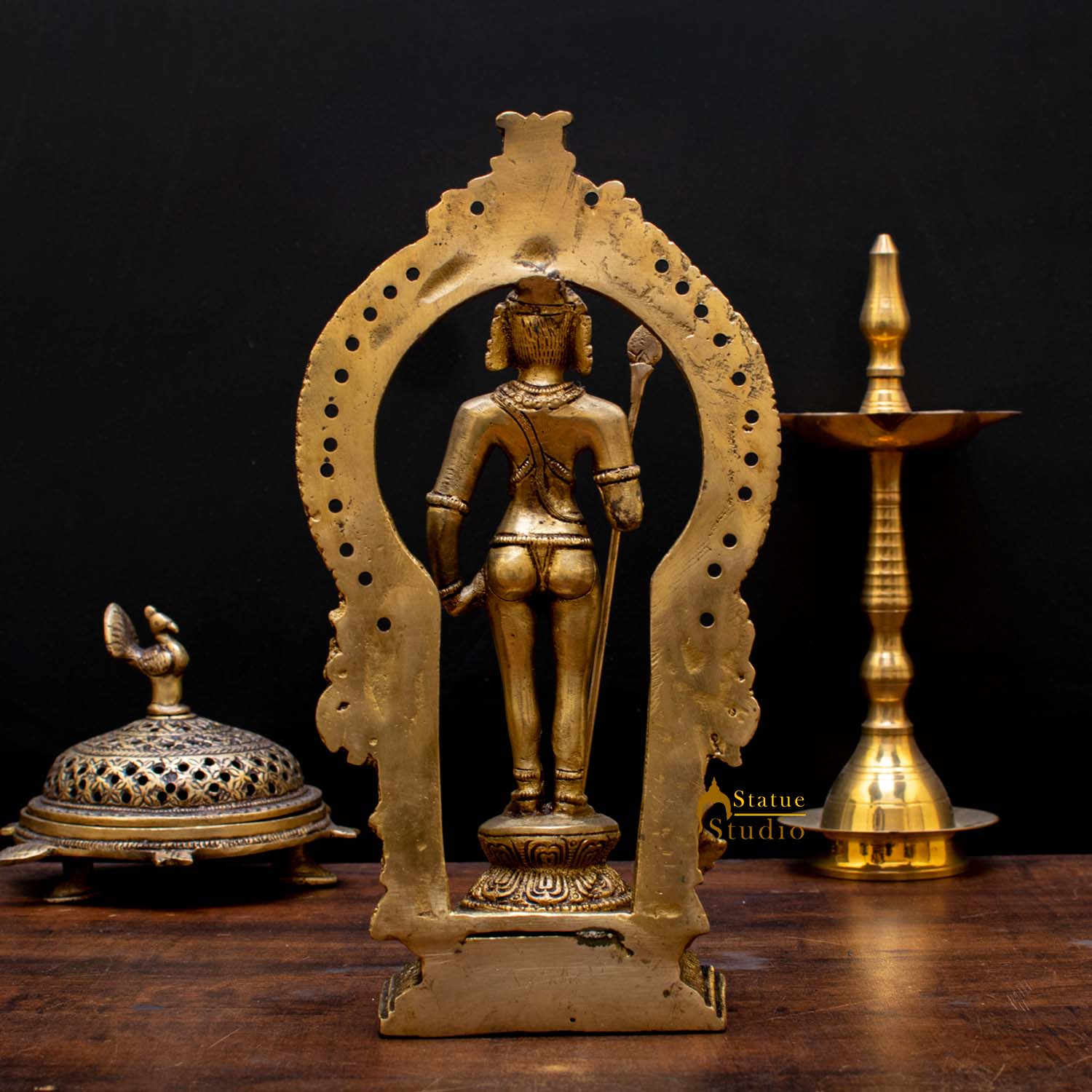 South Indian Hindu God Lord Karthikeya Murugan Vintage Idol Statue 10" - Image 4