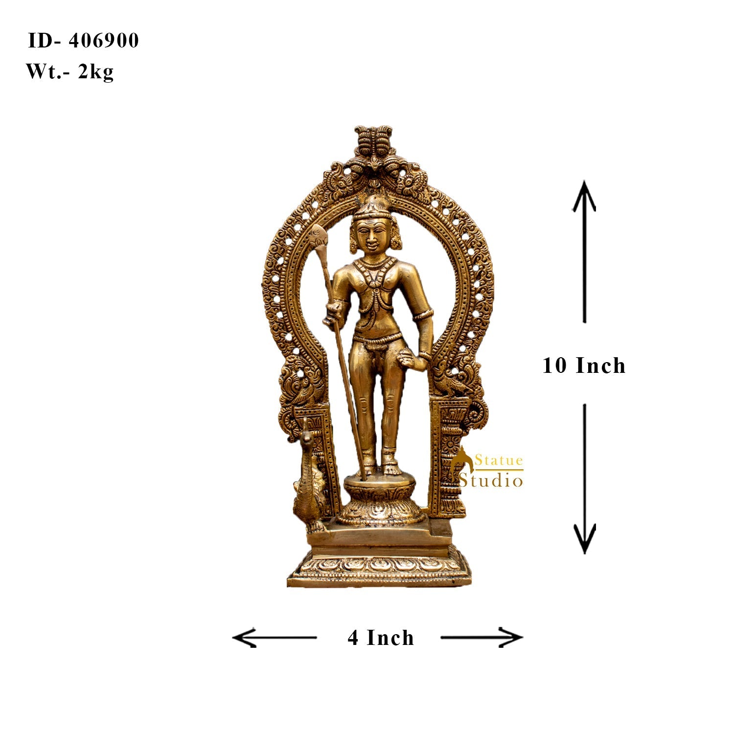 South Indian Hindu God Lord Karthikeya Murugan Vintage Idol Statue 10" - Image 9