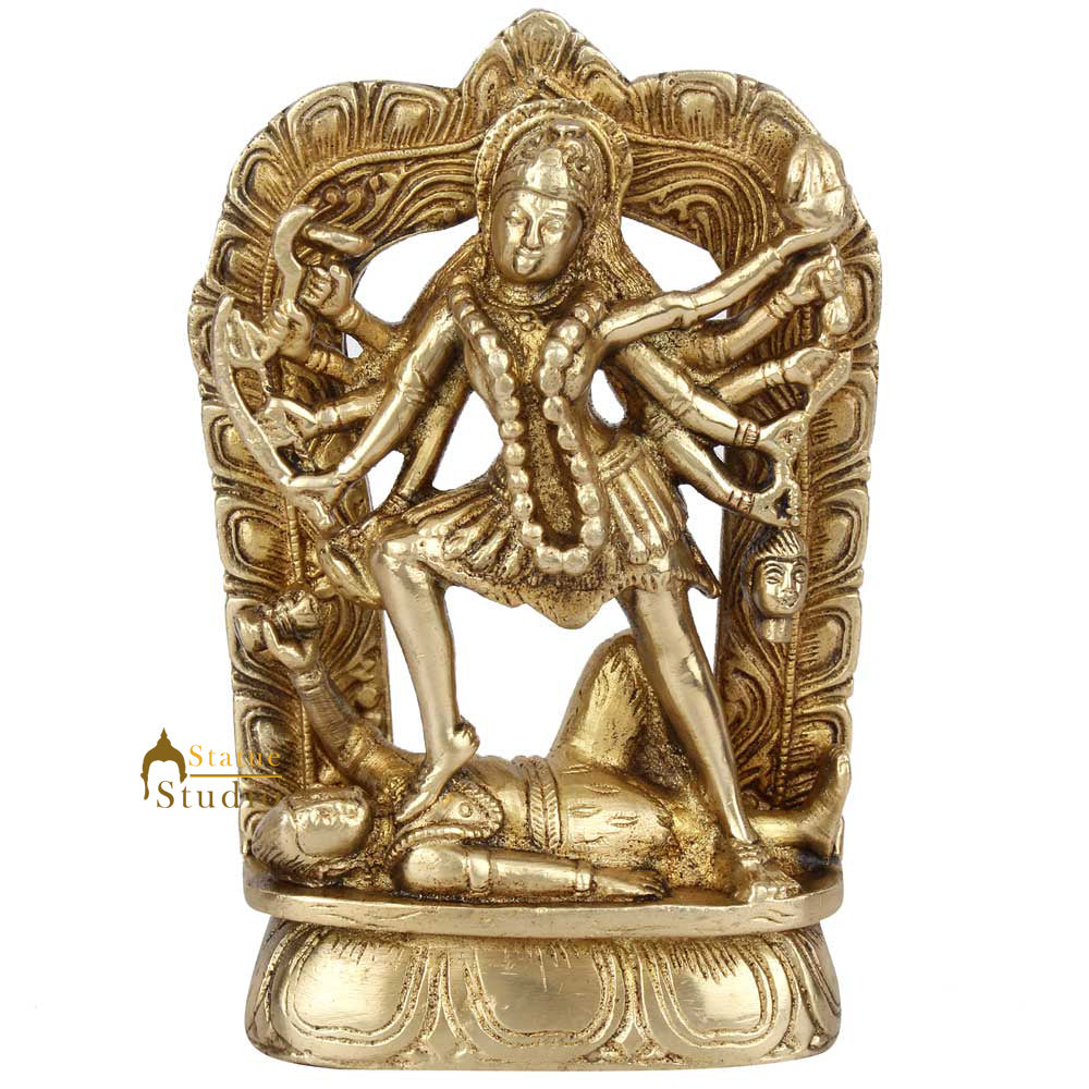 Indian Brass handicraft Hindu Goddess Maha Kali Standing Idol Statue Figurine 6 - Eco-friendly - Sama Homes