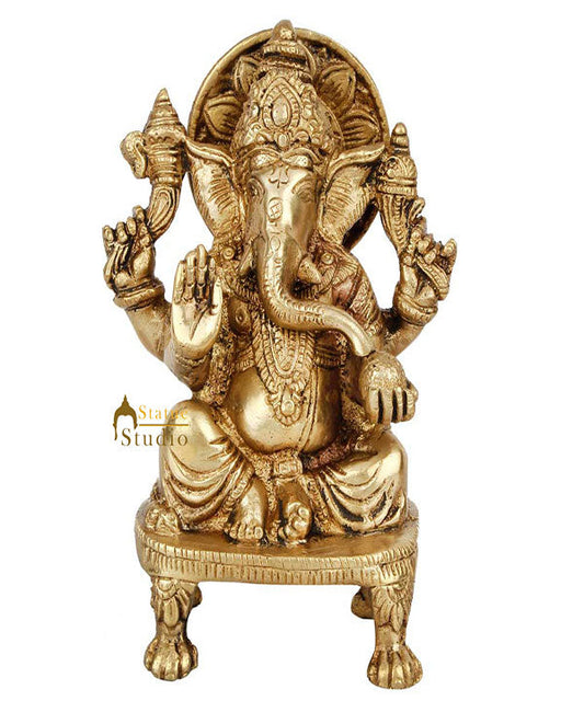 Vintage Brass Diwali Décor Gift Mini Temple Puja Ganesha Ganpat Idol Statue 6"