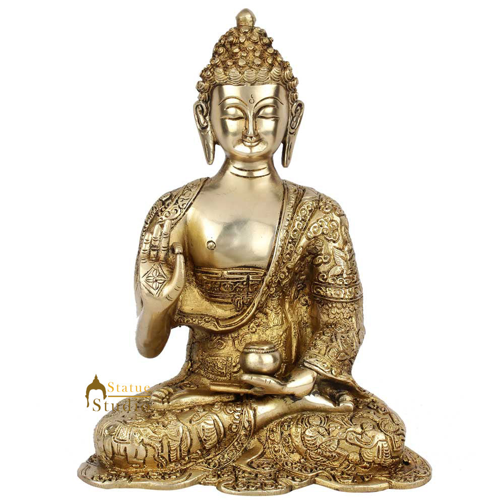 Indian Brass Life Story Engraved Buddha Antique Décor Statue Gift Showpiece 10" - Image 2
