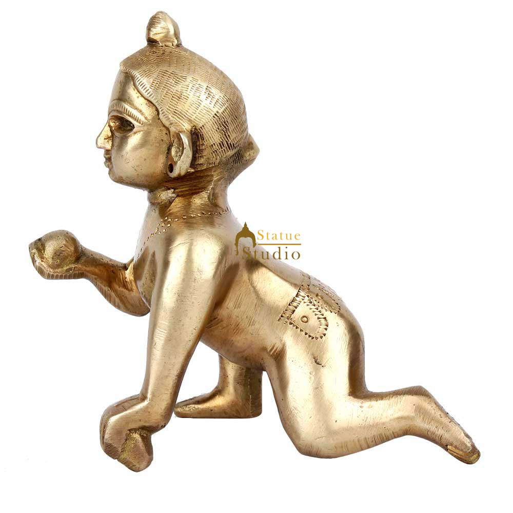 Brass Laddu Gopal Krishna Idol For Decor Showpiece 5 Inch - Image 4