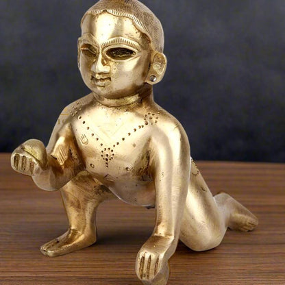 Brass Laddu Gopal Krishna Idol For Decor Showpiece 5 Inch by vendor-unknown - Hindu Gods (View 2)