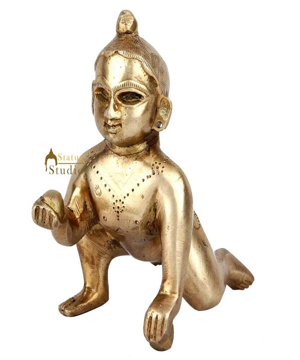 Brass Laddu Gopal Krishna Idol For Decor Showpiece 5 Inch