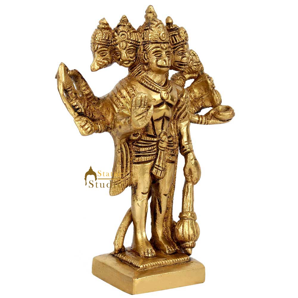 Brass Miniature Standing Panchmukhi Hanuman Idol For Home Temple Decor 5" - Image 3