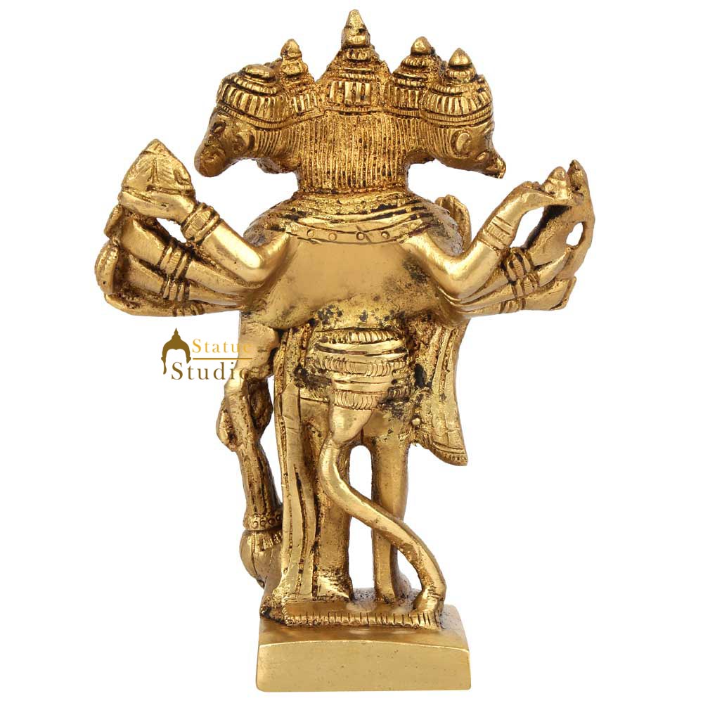 Brass Miniature Standing Panchmukhi Hanuman Idol For Home Temple Decor 5" - Image 4