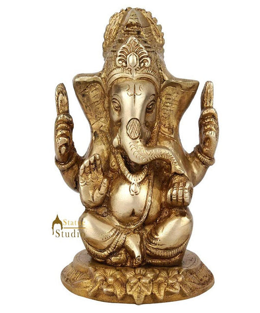 Vintage Brass Diwali Décor Gift Mini Temple Puja Ganesha Ganpat Idol Statue 5.5"